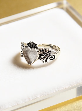 纯银镶嵌蜜蜡琥珀戒指空托