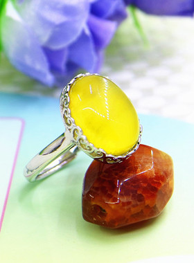 纯银镶嵌欧式蜜蜡琥珀戒指空托