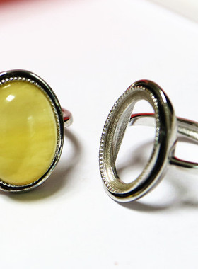 纯银定做琥珀镶嵌蜜蜡戒指托