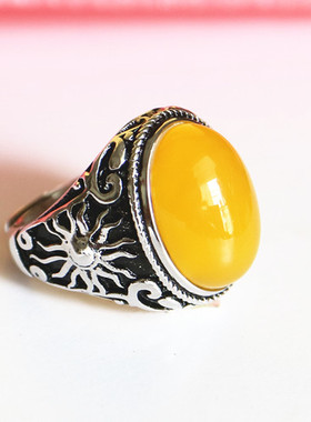 纯银定做宝石琥珀蜜蜡戒指空托