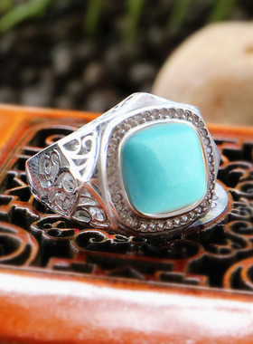 纯银戒指空托方形男女款镶嵌活口