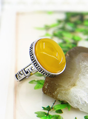 纯银活口镶嵌蜜蜡戒指空托定制