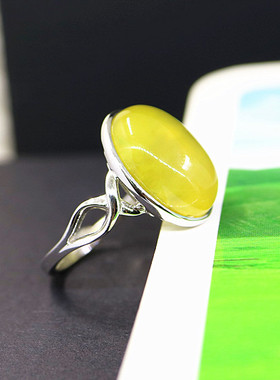 纯银镶嵌蜜蜡戒指空托