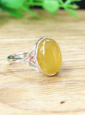 纯银镶嵌蜜蜡戒指空托