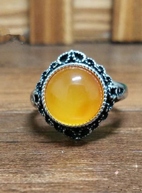 戒指空托定做开口圆琥珀宏利925