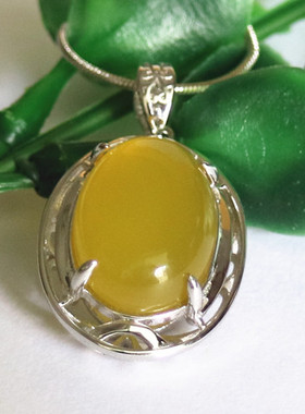 纯银蛋形镶嵌蜜蜡吊坠空托