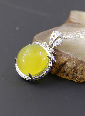 纯银镶嵌蜜蜡琥珀玉石吊坠空托