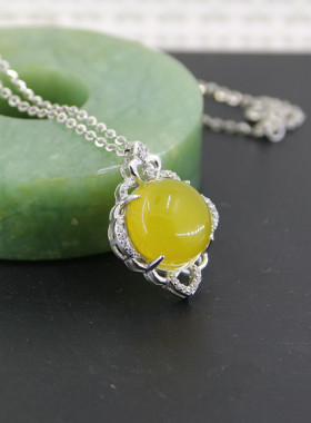 diy纯银圆形宝石琥珀吊坠空托