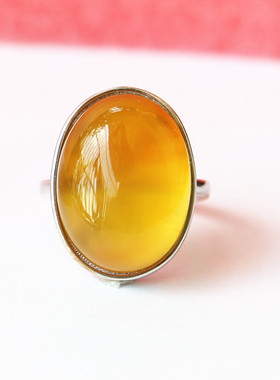 纯银定做琥珀镶嵌蜜蜡戒指空托