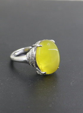 纯银镶嵌蜜蜡戒指空托