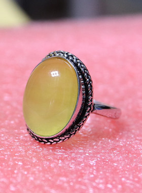 纯银定做镶嵌蜜蜡琥珀戒指空托