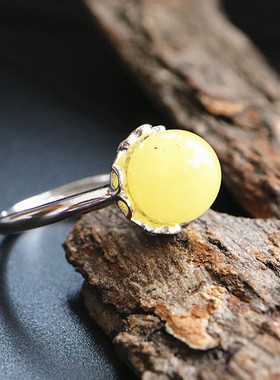 宏利s925纯银戒指空托女琥珀蜜蜡