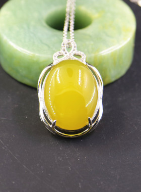 纯银镶嵌琥珀蜜蜡吊坠空托