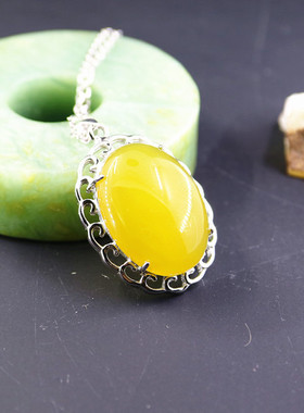 纯银镶嵌蜜蜡琥珀玉石吊坠空托