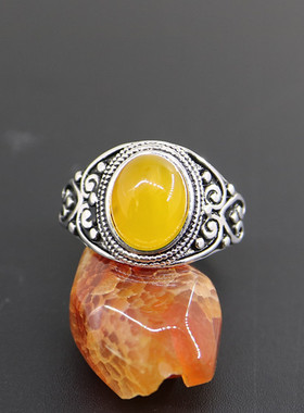 纯银镶嵌蜜蜡琥珀戒指空托