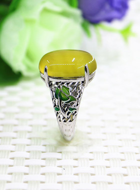 宏利镶嵌景泰蓝琥珀12*15戒托