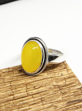 纯银戒指空托定做活口镶嵌琥珀