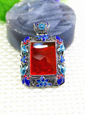 纯银镶嵌掐丝景泰蓝手工吊坠空托