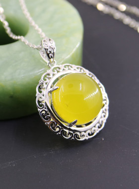 纯银镶嵌蜜蜡琥珀玉石吊坠空托