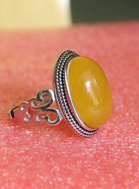 纯银镶嵌活口蜜蜡戒指空托