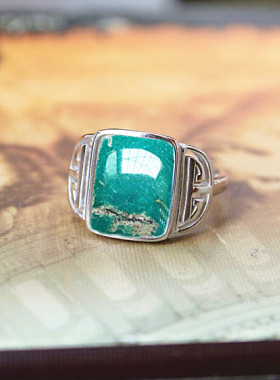 纯银戒指空托镶嵌简约琥珀