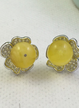 s925镶嵌蜜蜡珍珠琥珀戒指空托