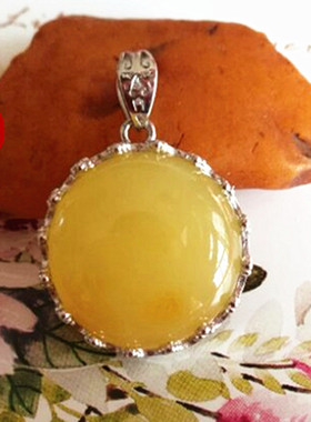 纯银镶嵌蜜蜡琥珀玉石吊坠空托