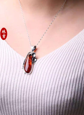 纯银镶嵌蜜蜡琥珀欧式吊坠空托