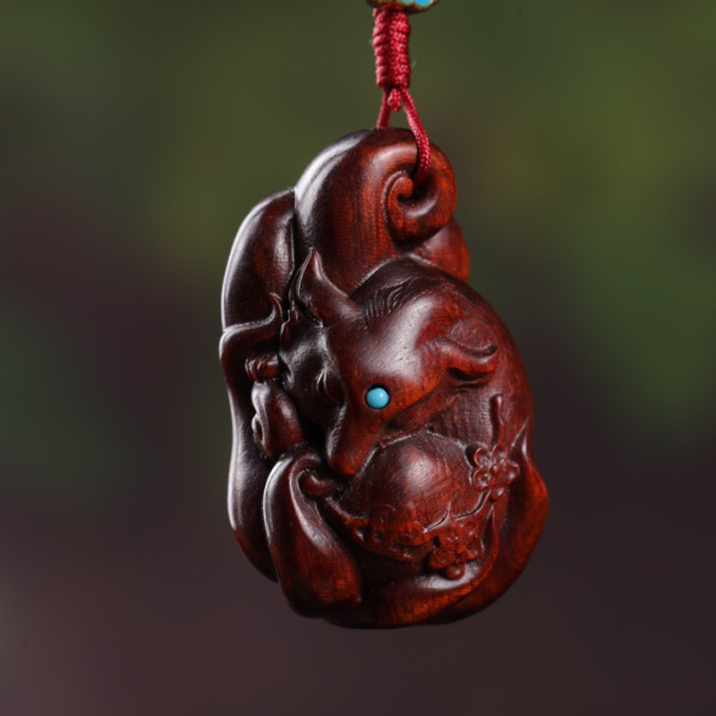 芭比小狐狸吊坠绿檀木雕九尾狐手机链钥匙扣挂件创意饰品 - 图2