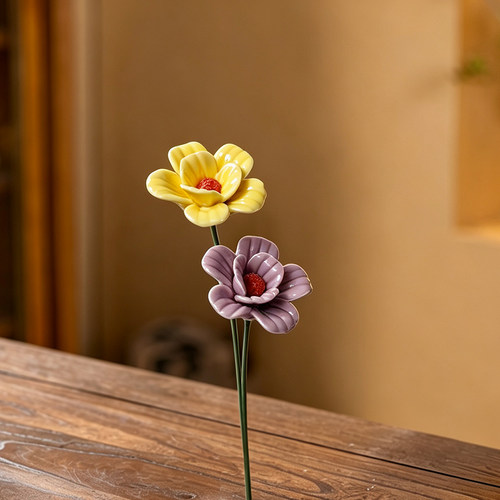 渐变色结晶釉冰晶瓷花瓶搭配陶瓷花陶瓷客厅餐桌装饰摆件高级感 - 图2