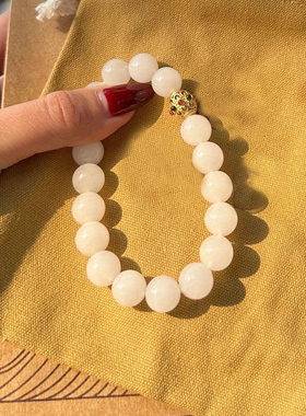 北京手串天然昆仑青白玉石手链女和田玉手串佛珠送长辈朋友