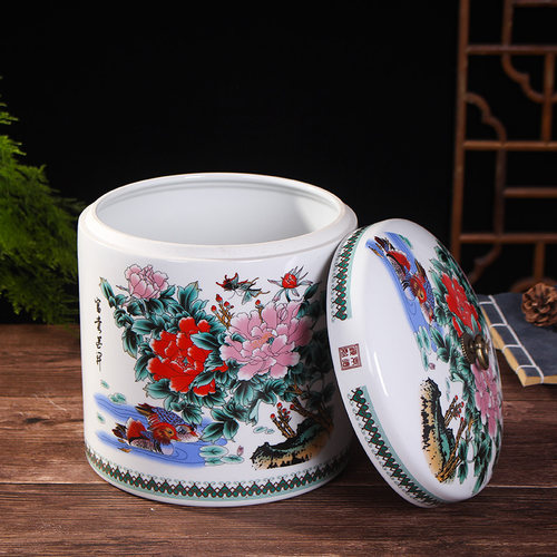 景德镇陶瓷茶叶罐特大号手工密封醒茶器米桶缸七子饼普洱存储陶瓷 - 图0