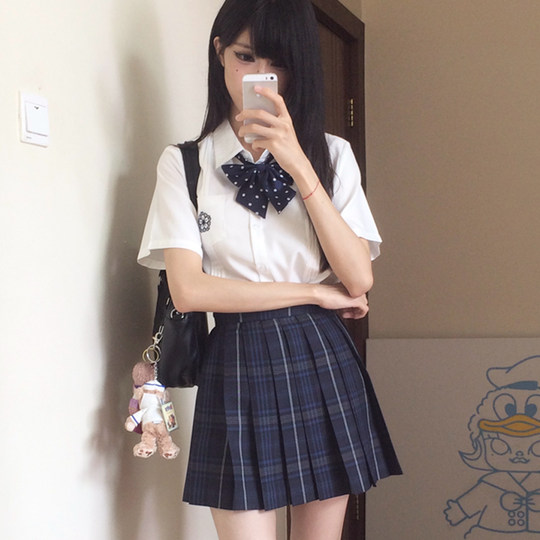 花千猪原创 小绫中衬衫 学院风白色条纹短袖jk制服刺绣百搭款上衣