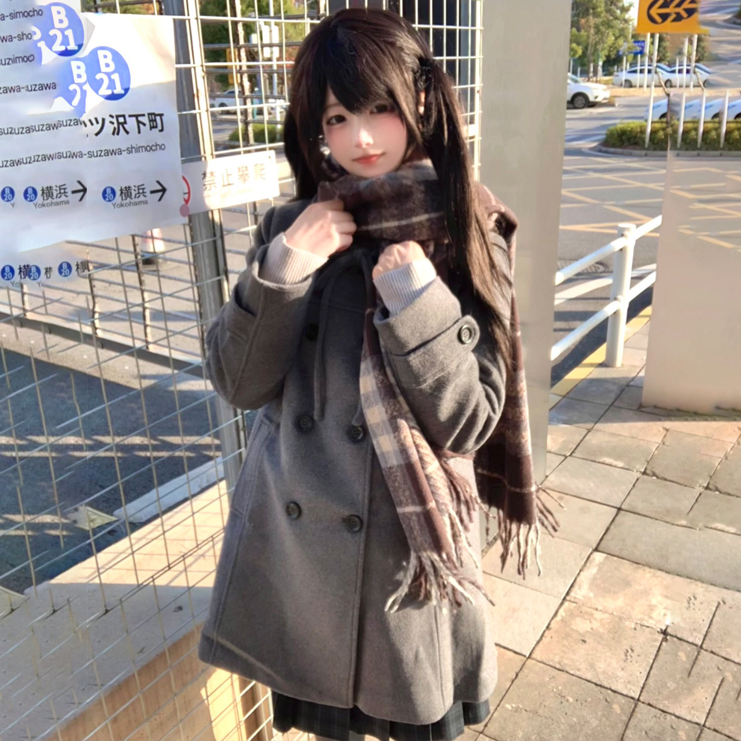 花千猪50羊毛 青森手书大衣 日系学院风jk制服双排扣款翻领呢外套,淘宝优惠券,粉丝福利购,淘宝优惠卷