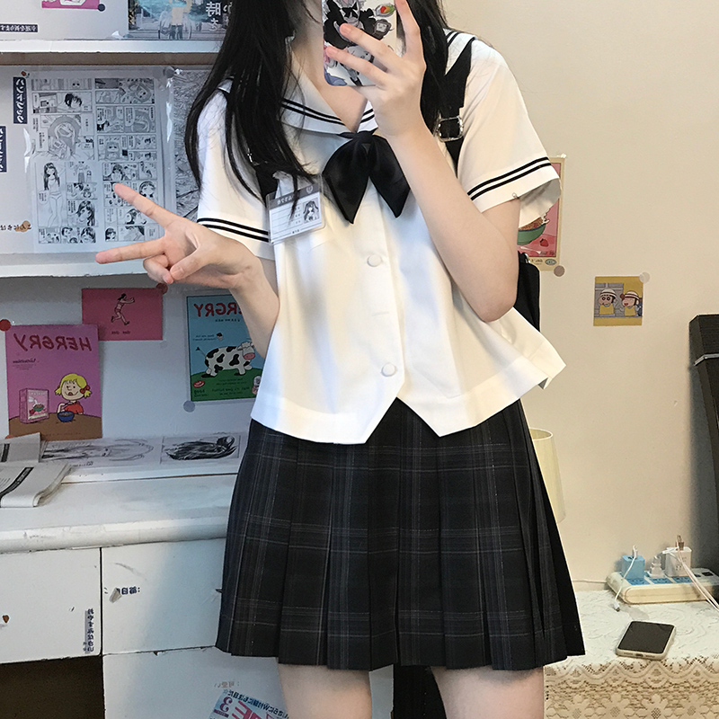 花千猪原创星屿高水手领衬衫夏服水手服JK制服日系短款上衣衬衣 - 图0