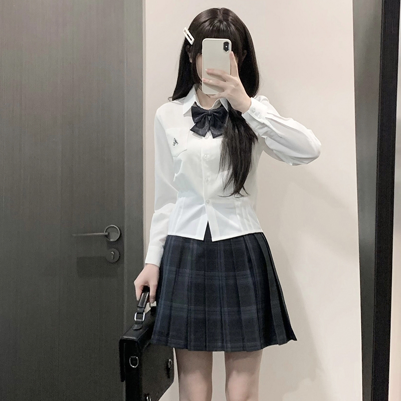 花千猪原创  学姐风白色收腰短袖衬衫女夏季学院风jk短款制服 - 图3