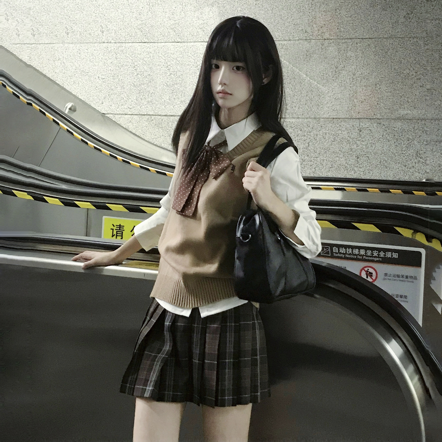 花千猪新品 可可栗格裙 jk制服校供感a字型百褶裙棕格百搭款jk裙 - 图0