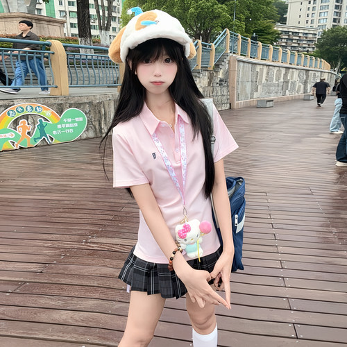 花千猪原创 小淞夏T恤  学院风校供感多色polo衫百搭运动款jk短袖 - 图2