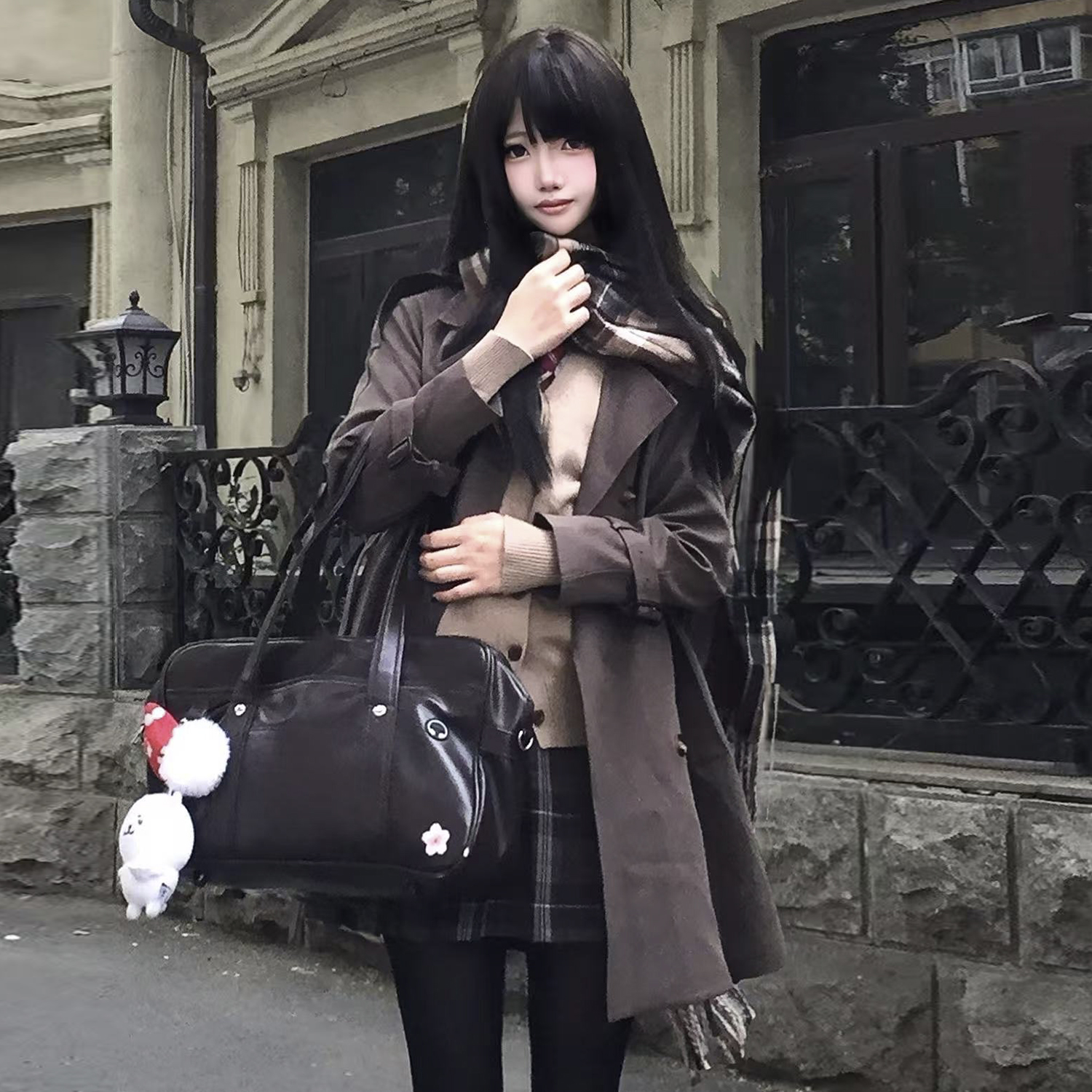 花千猪新品 可可栗格裙  jk制服校供感a字型百褶裙棕格百搭款jk裙 - 图3