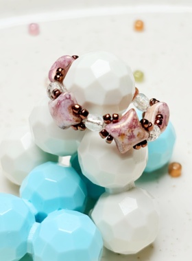 原创戒指盒子复古捷克珠手作串珠戒指指环花朵