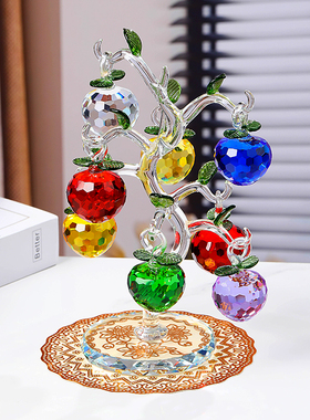 新款水晶苹果发财树客厅招财摆件