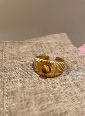 新款中古金色太阳花虎眼石戒指新潮气质高级感小众