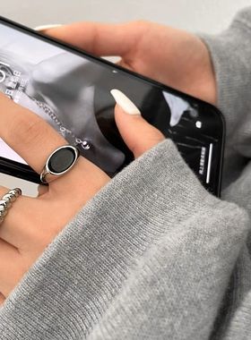 复古黑色麻花戒指女小众设计轻奢感冷淡风简约指环男时尚个性