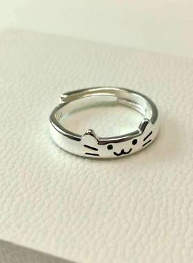 猫狗日记戒指女小猫小狗情侣对戒ins小众设计感开口可调节食指戒