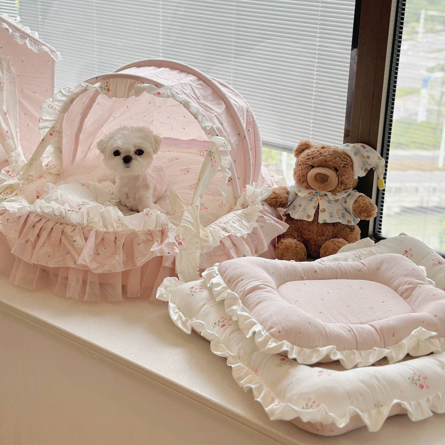 宠物房子公主屋蕾丝花边可拆卸高端马尔济斯狗床四季摇篮韩系可爱,淘宝优惠券,粉丝福利购,淘宝优惠卷