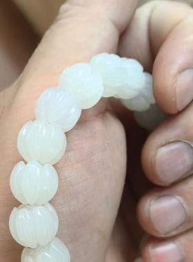和田玉羊脂玉荷花手链（配珠）12毫米  小吊坠~小石头和田玉