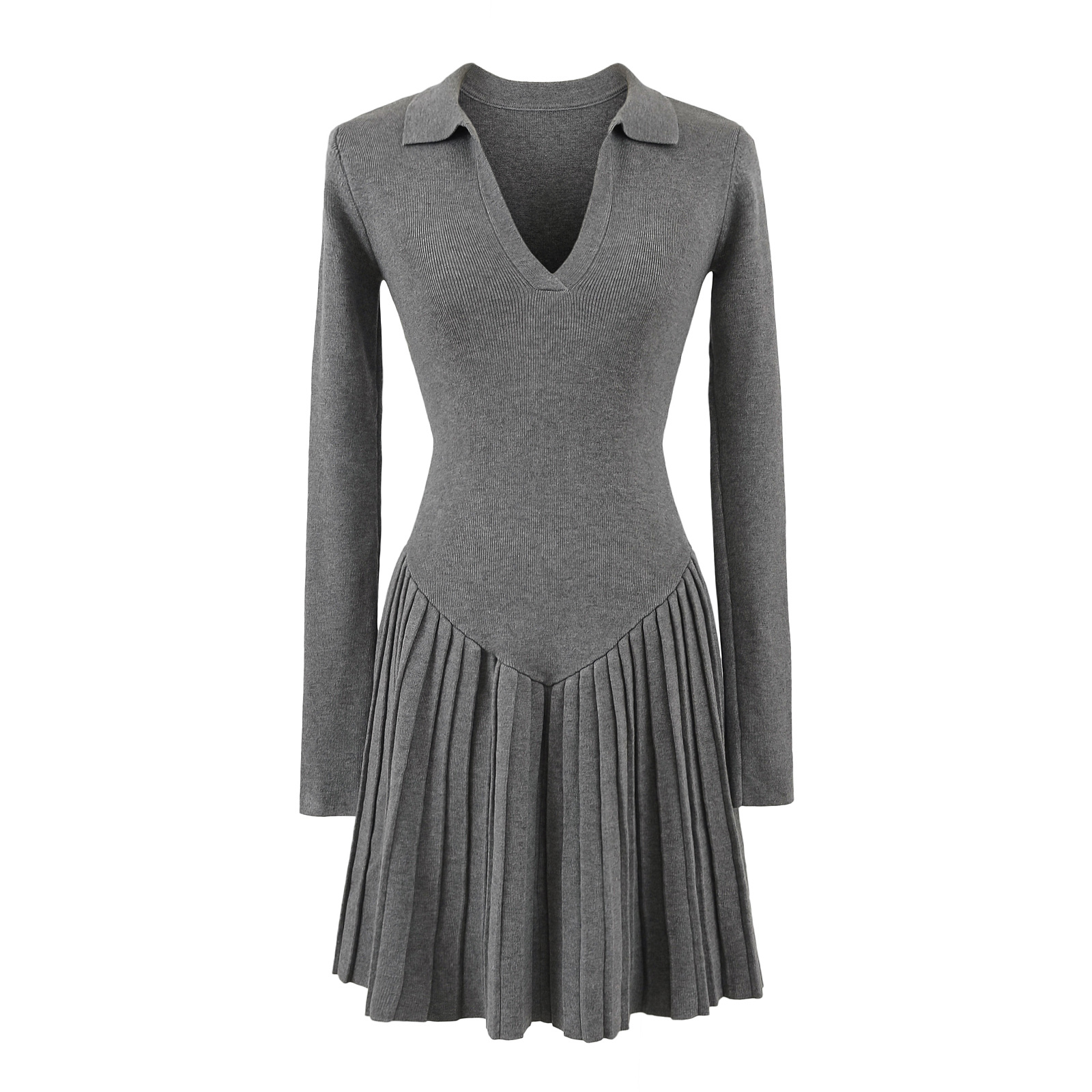 怪力酱 小香风百褶针织连衣裙女秋冬miu系修身收腰长袖内搭毛衣裙 - 图3