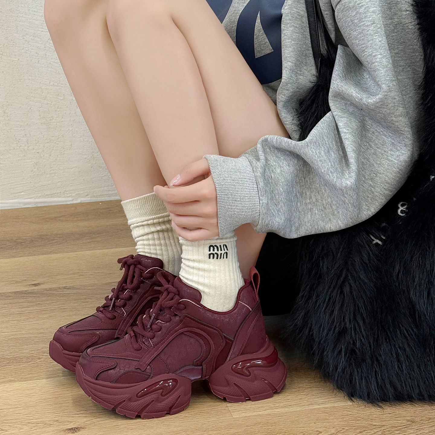 范小络10cm内增高老爹鞋女2025秋新款小个子时尚休闲鞋厚底增高鞋 - 图0