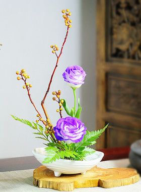茶道插花器皿古流轩陶瓷中式