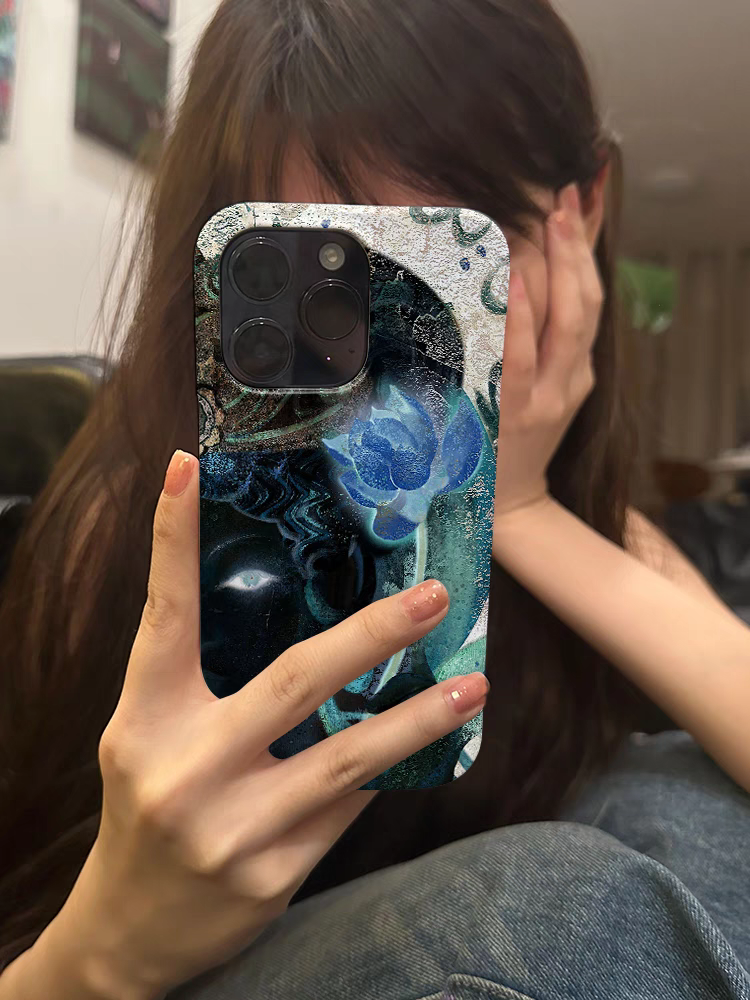 适用于苹果15promax手机壳iPhone13菲林11高级感12华为mate60小米14plus艺术异国菩萨蓝莲花不撞壳性新款小众